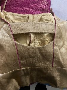 Elegant Gold &amp; Pink Brocade Lehenga Set