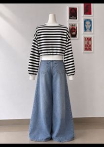 Black &amp; White Striped Crop Top
