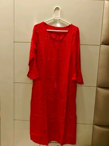 Vibrant Red Embellished Kurta in L