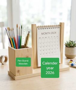 Wooden Desk Organizer with Calendar