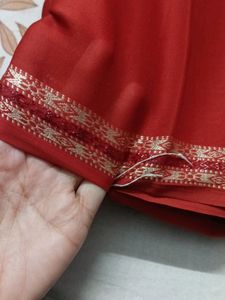 Red-orange(rust) Georgette Saree With Thin Border