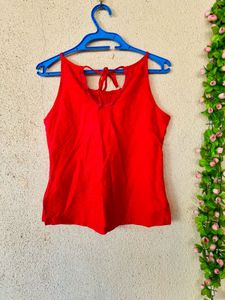 Vibrant Red Tank Top with Floral Embroidery