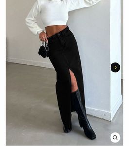 Black Denim Long Skirt