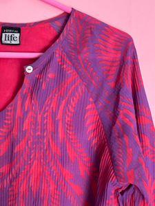 Purple &amp; Pink Floral Print Pleated Top