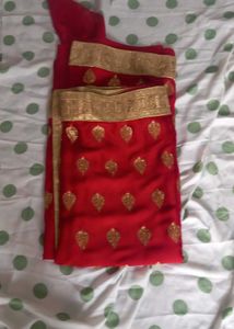 Red Embellished Saree with Gold Border