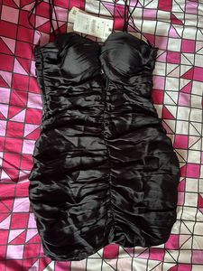 ZARA Little Black Dress Ruched Draped Rhinestone M