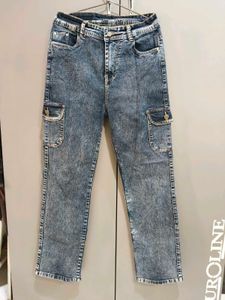 Stylish Acid Wash Cargo Jeans