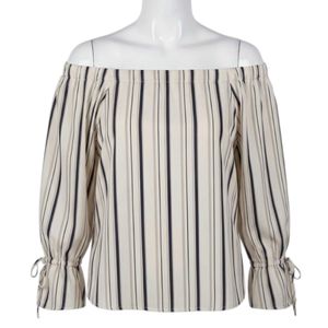 Striped Off-the-Shoulder Top with Tie Cuffs