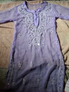 Embroidered Lavender sheer Kurta with spaghetti