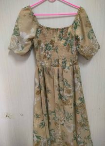 Floral Print Puff Sleeve Midi Dress
