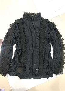 Elegant Black Lace Trimmed Blouse