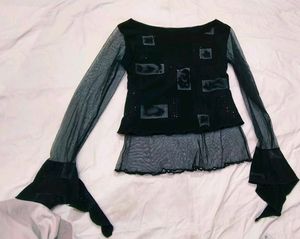 Sheer Mesh Black Long Sleeve Top