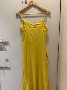Elegant Yellow Ruffle Satin Gown