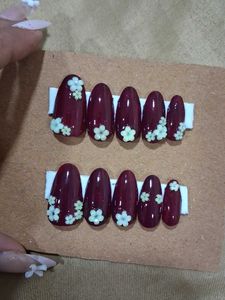 Maroon Floral Press-On Nails