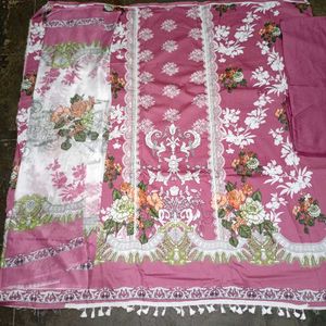 Pink Floral Print dress material with la
