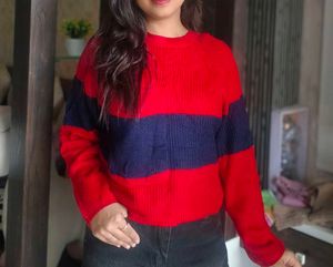 Red &amp; Navy Striped Pullover