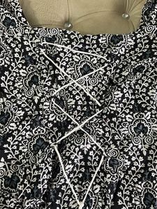 Black &amp; White Printed Off-Shoulder Kurti
