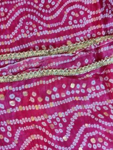 Beautiful Pink Bandhani  duppata with Gold  gotta