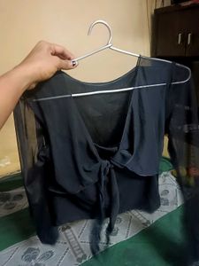 Sheer Black Tie-Up Blouse
