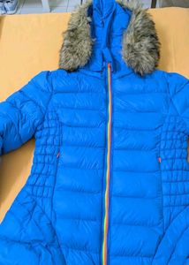 Blue Puffer Jacket with Fur Hood