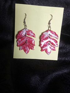 Red Marble Leaf Earrings
