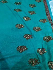 Stunning Teal Embroidered Saree