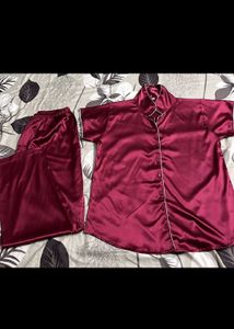 Satin Pajama Set - Burgundy