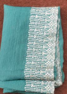 Beautiful Teal Embroidered Saree