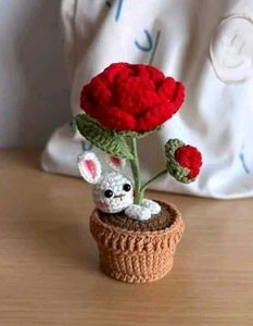 Crocheted Flower Pot with Bunny