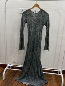 Elegant Greyish Mint Embroidered Beaded Gown