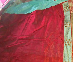 Beautiful Teal Saree with Gold Embroidery