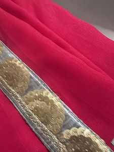 Vibrant Pink Saree with Gold Border padded b