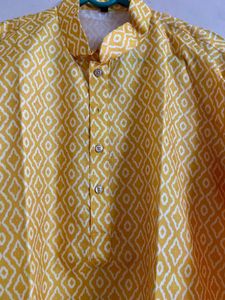 Men's Yellow Printed Kurta