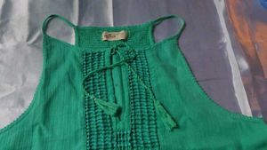 Green Embroidered Tassel Top