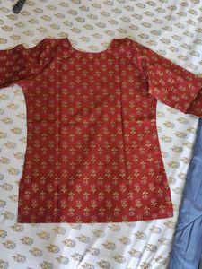 Floral red short kurti