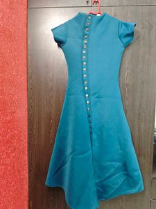 Teal Asymmetrical Button-Up Dress