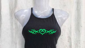 Edgy Black &amp; Green Tribal Heart Cami