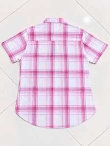 Eddie Bauer Pink and White Plaid Shirt