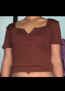 Chic Brown Square Neck Crop Top