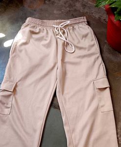 Beige Wide Leg Cargo Pants