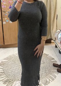 Gray Ribbed Bodycon Dress