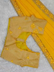 Bright Yellow Saree With Embellished Blouse