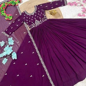 Red Embroidered Anarkali  Set