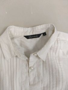 White Pleated Button-Up Shir