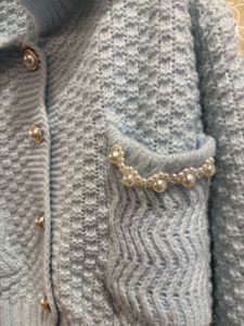 Light Blue Knit Cardigan with Pearls