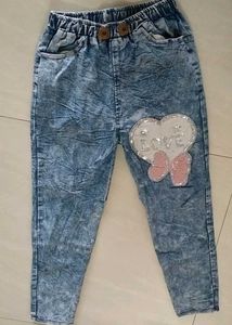 Girls' Acid Wash Jeans with Heart Applique