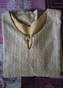Elegant butter yellow Chikankari Kurta with pants