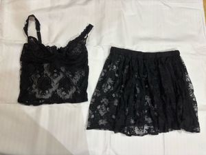 Sheer Black Lace Cami & Skirt Set