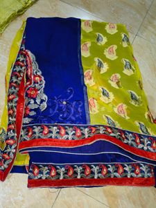 Beautiful Yellow &amp; Blue Saree
