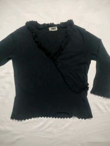 Black Ruffle Trim Top